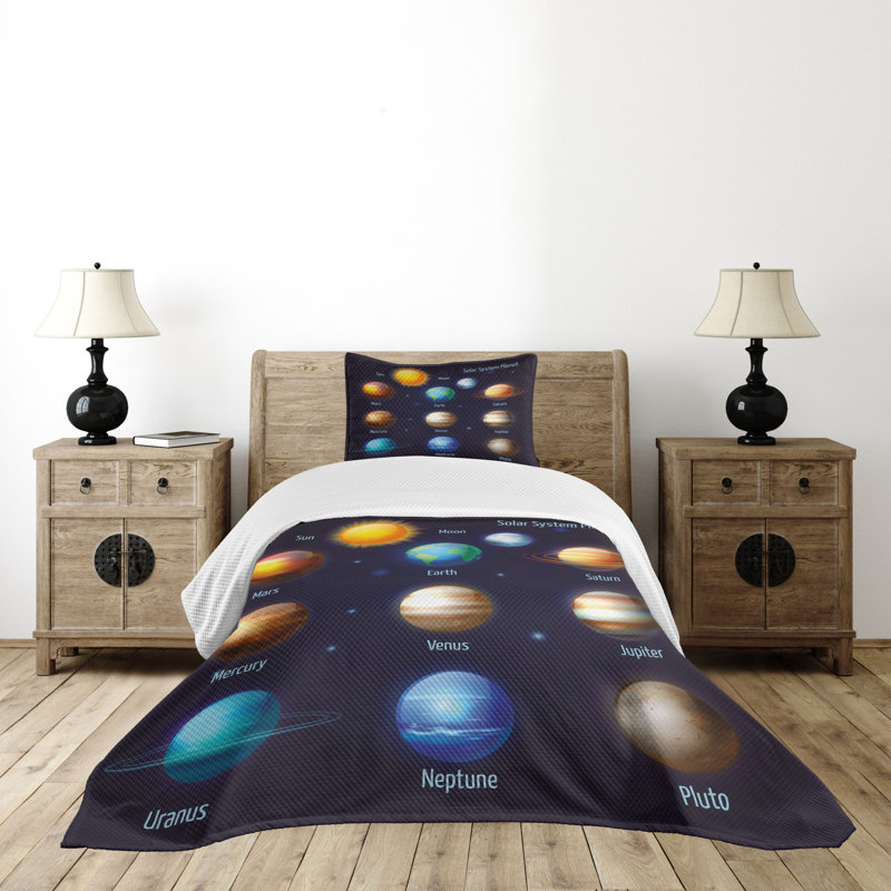 Ambesonne Science Bedspread Set 2 Pcs Solar System and Sun Twin Multicolor