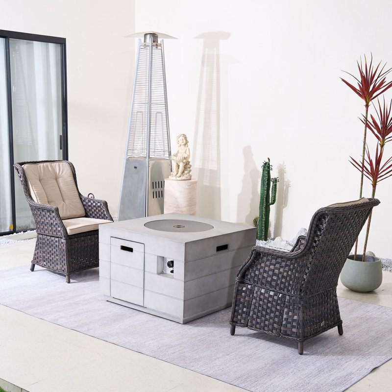 Ensemble de conversation d'extérieur 2 personnes avec foyer, Beige, Brun