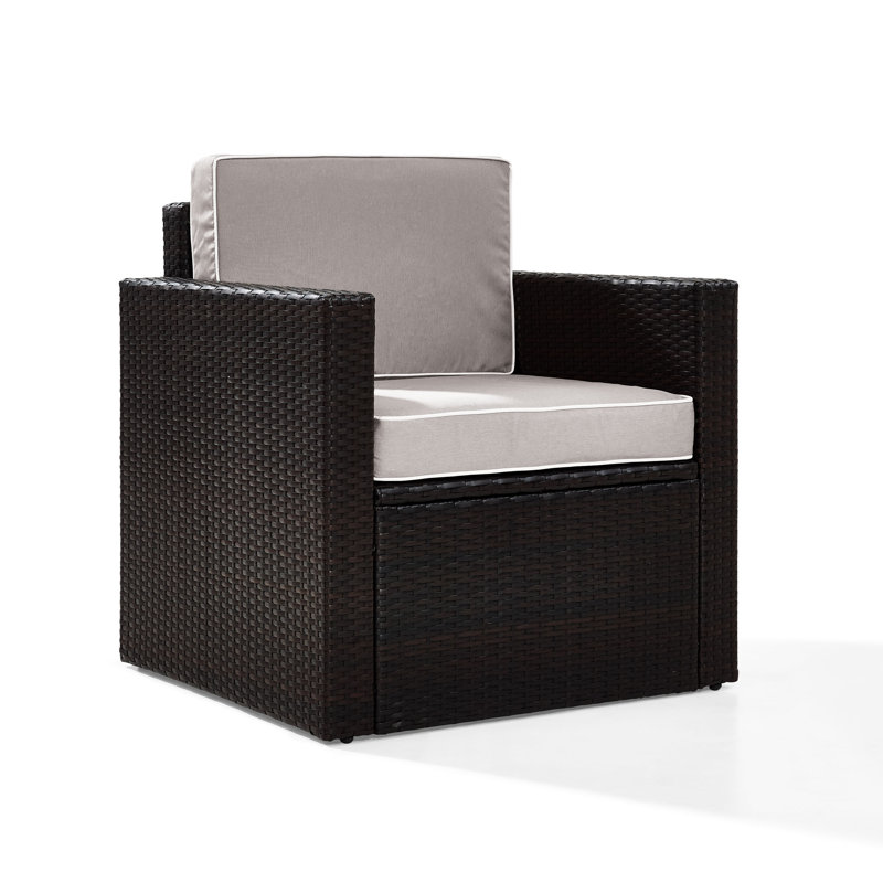 Chaise de terrasse en osier à assise profonde et coussins Arbedella, Gris