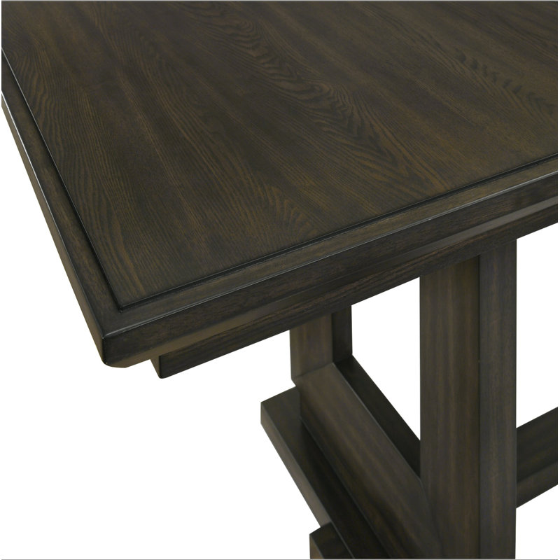 7 pièces Table de salle à manger rectangulaire extensible de 18 po à base de tréteaux / piédestal en tissu beige et chaises capitonnées à boutons beige
