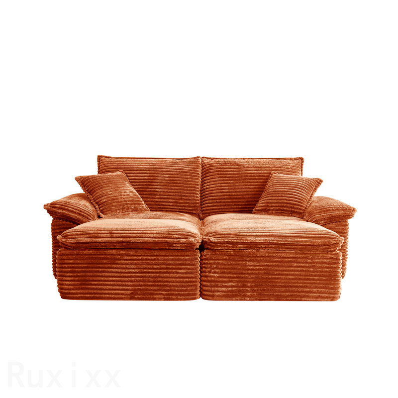 Canapé modulaire 81 po - Très grand canapé en nuage de velours côtelé avec repose-pieds mobile, confortable, moderne et sans assemblage pour canapé, orange