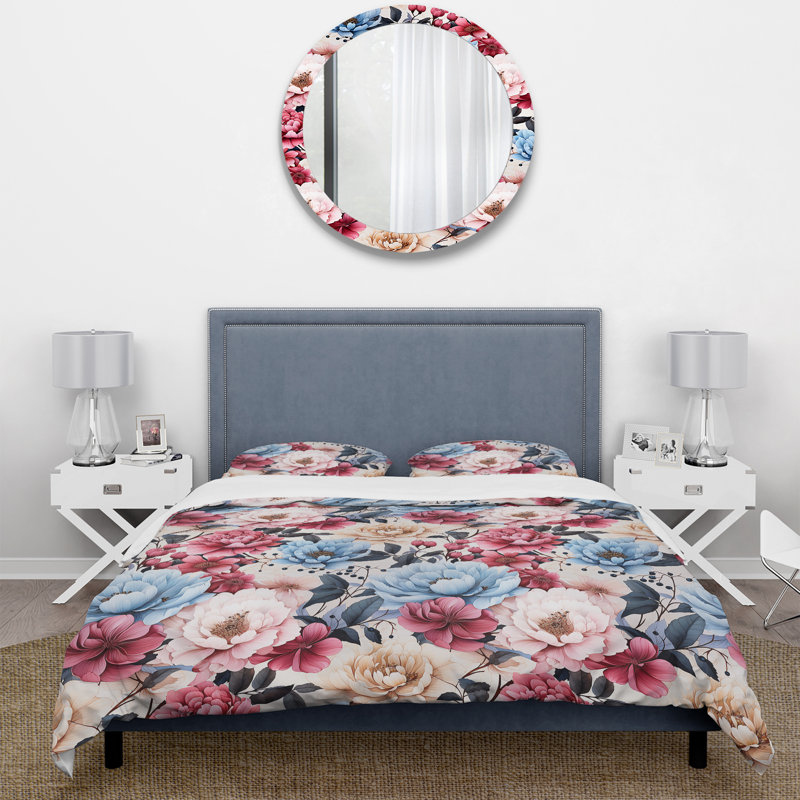 Watercolor Dreams Floral Motif - Ensemble de housse de couette floral, Housse de couette pour très grand lit et 2 très