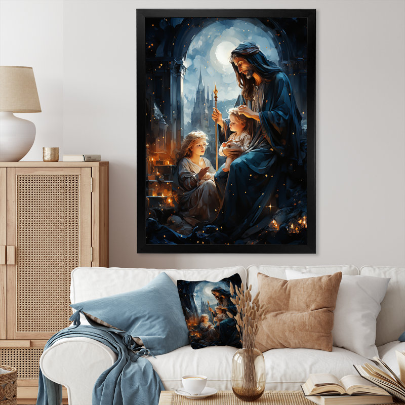 Crèche de la Nativité «I», impression sur toile, Cadre simple noir, H 32 po x l 24 po x P 1 po