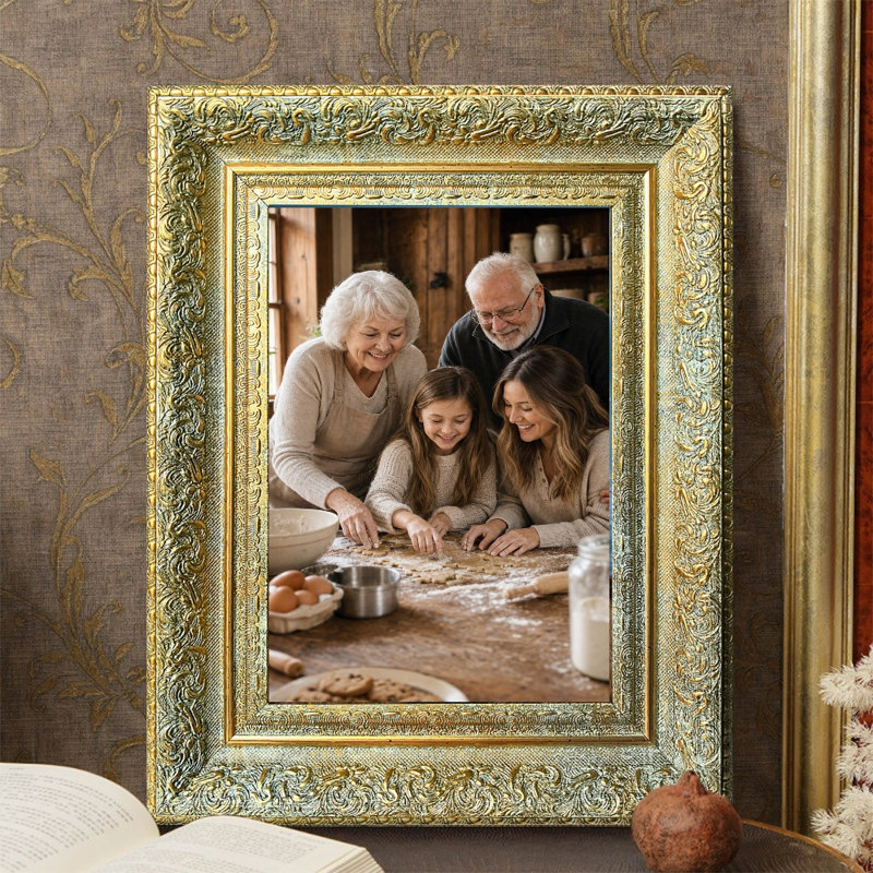 Cadre photo mural 8 pièces x 8 po or antique 8 po pour décoration de salon, Antique Gold, 3, L 8 po x H 10 po