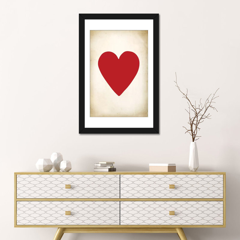 «Card III Heart», impression sur toile, H 32 po x l 24 po x P 1 po, Papier beaux-arts encadré noir, Blanc