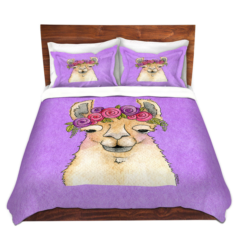 Ensemble de housse de couette guirlande llama, 1 housse simple + 1 taie standard, Mauve / Crème / Rouge