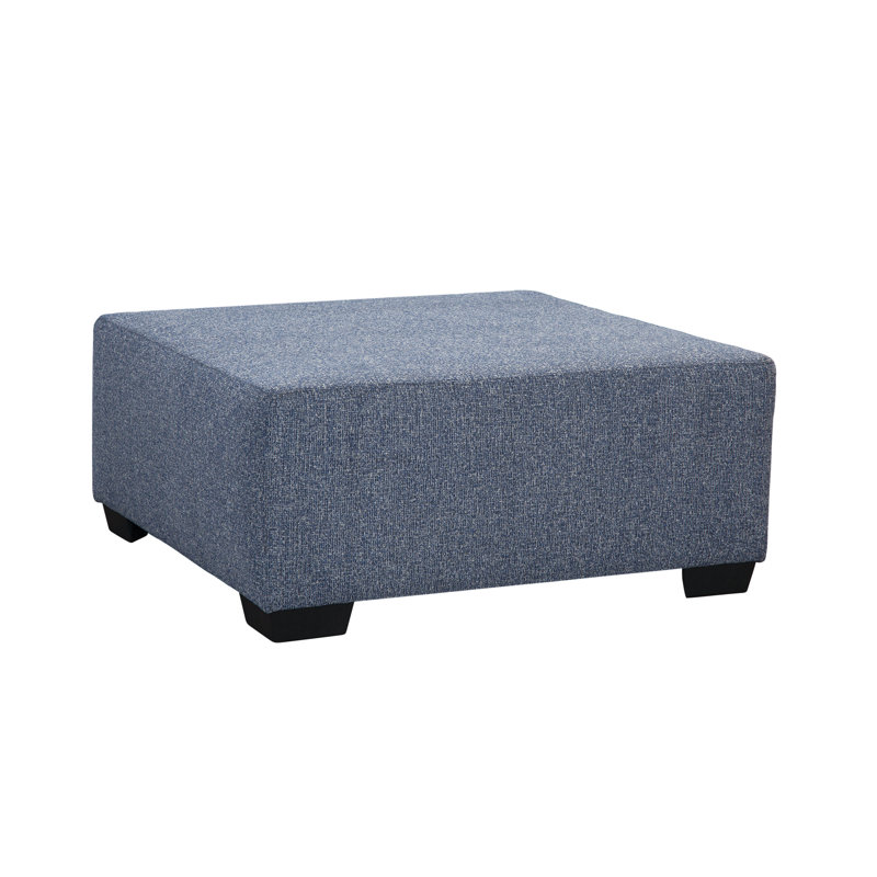 Blue Polyester Blend Tufted Square Cocktail Ottoman