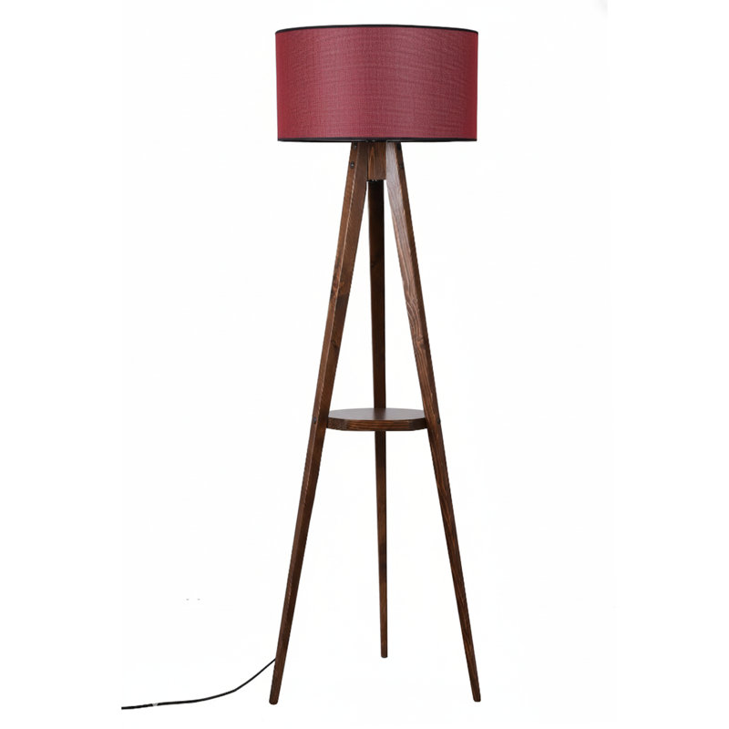 Lampe trépied en bois avec tablette en bois