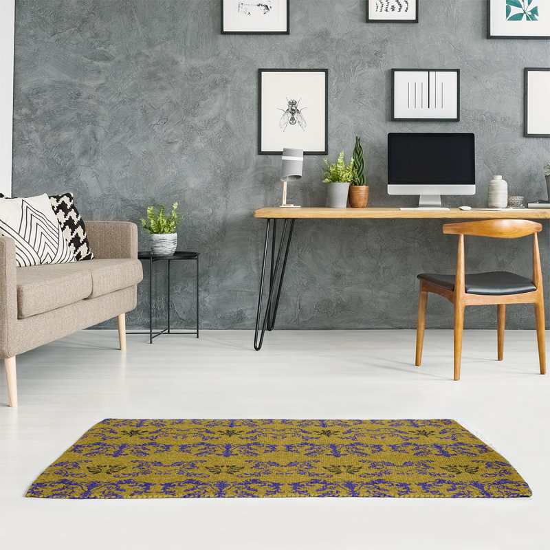 Tapis damassé jaune / mauve, Rectangle 3 pi x 5 pi
