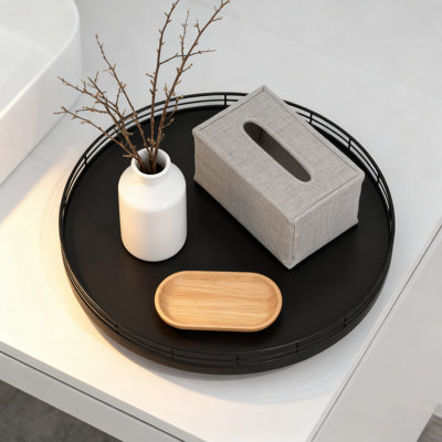 Plateau tournant en bois avec cadre en métal, organisateur polyvalent pour meuble-lavabo, commode, comptoir de cuisine et table basse