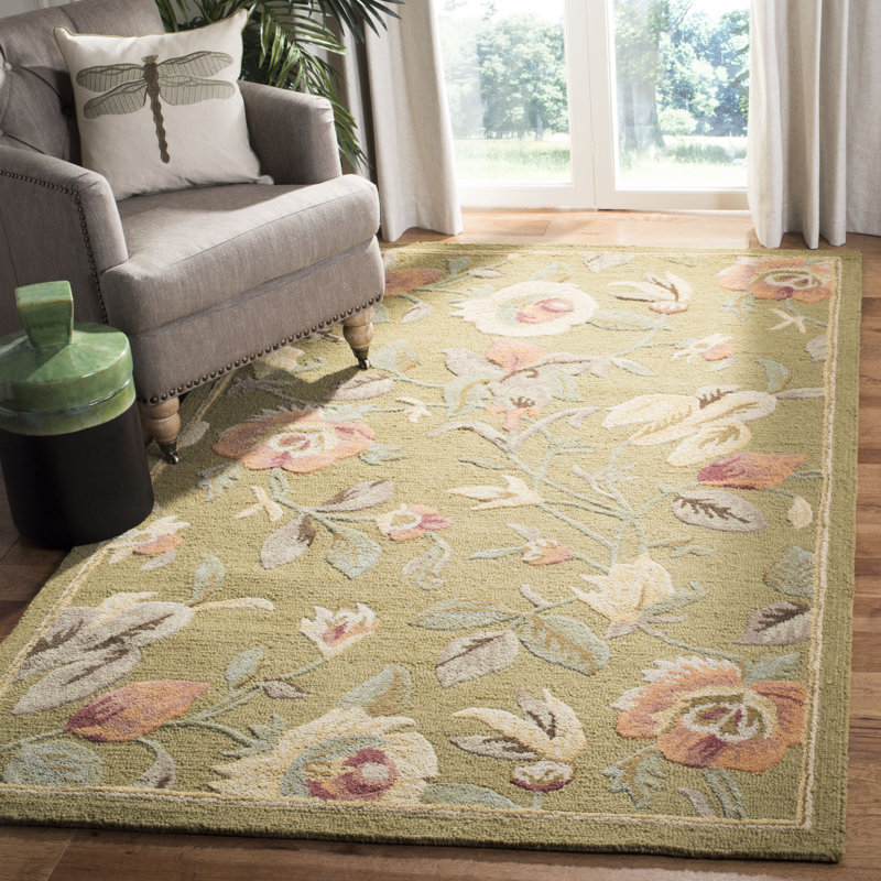 Emrick Hand Hooked Wool Floral Rug, Rectangle 4' x 6'