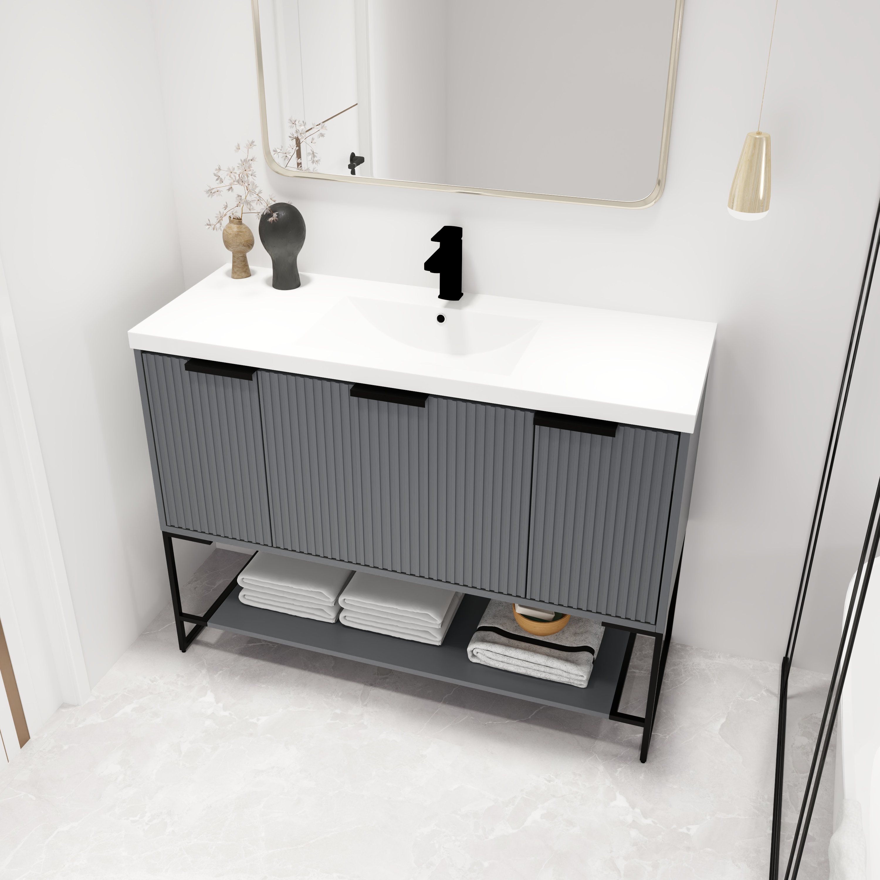 Everly Quinn 48''Single Sink Freestanding Bathroom Vanity, Floor