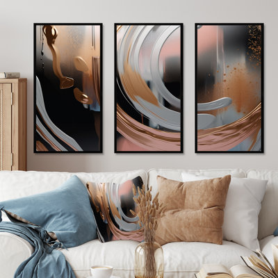 Abstrait abstrait doré et rose «Infinity Rivers I», art mural abstrait à encre liquide