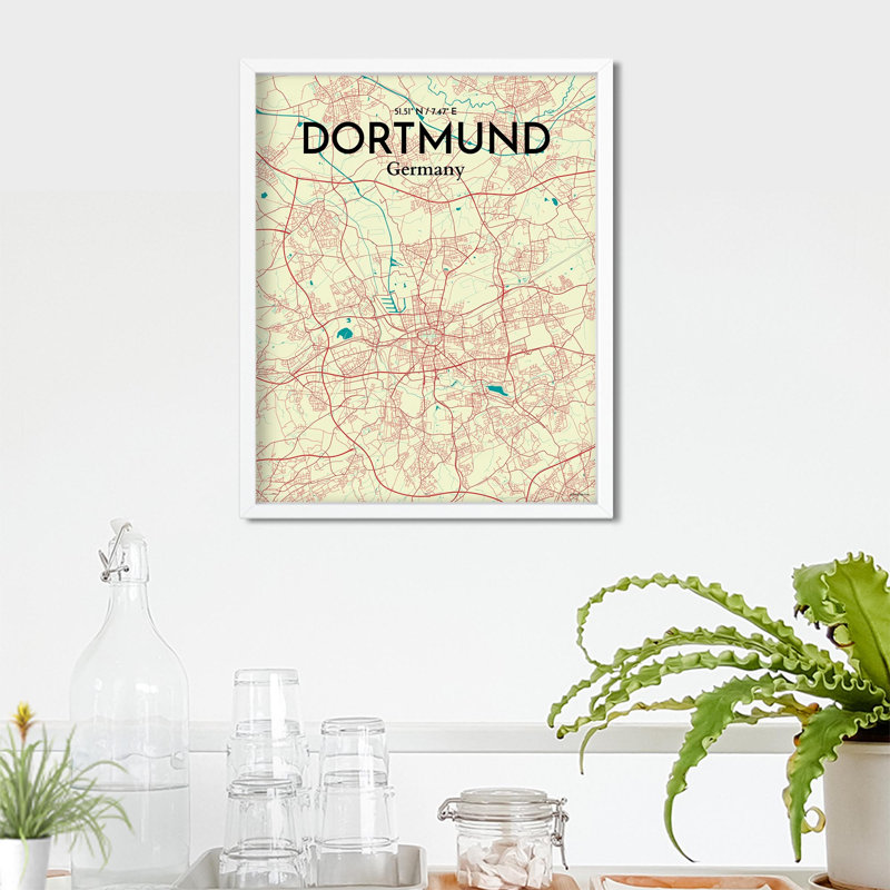 Carte de la ville de Dortmund, impression à Oranje, H 20 po x l 16 po, Vert / beige
