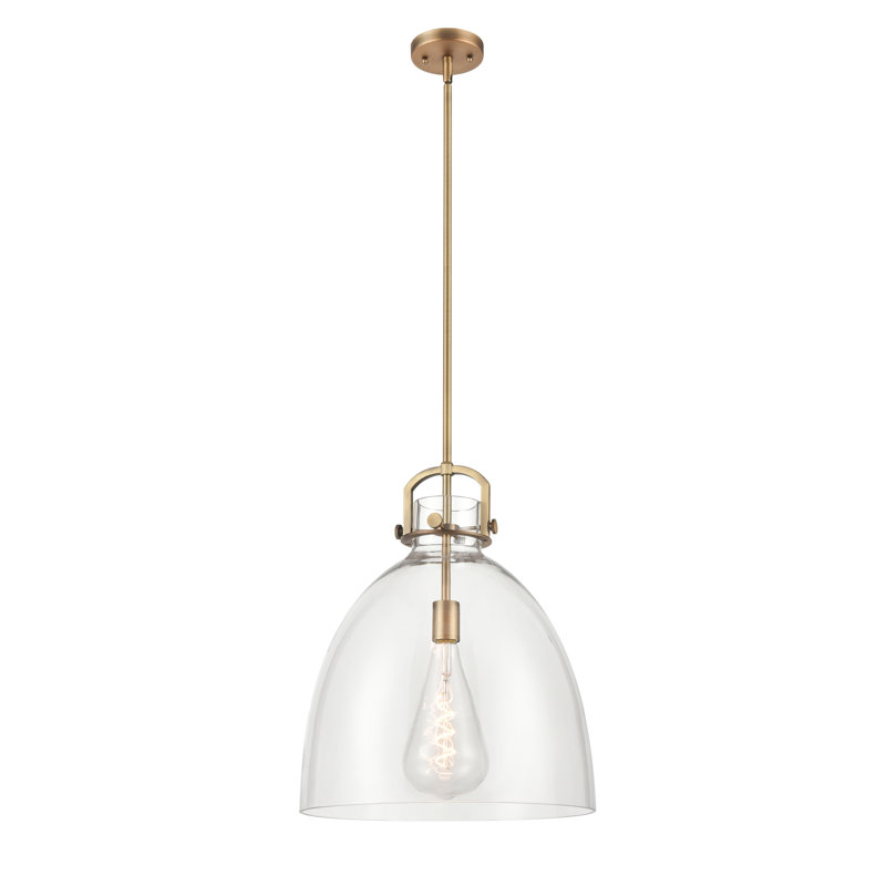 Luminaire suspendu 1 lumière Badillo, Laiton brossé, Clair, H 19,63 po x l 16 po x P 16 po
