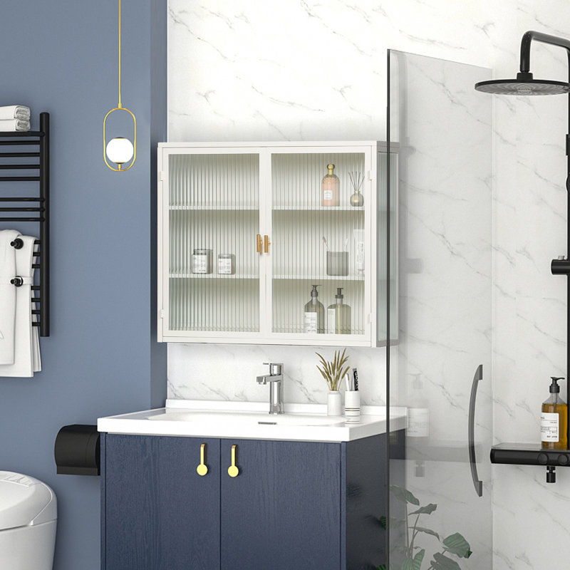 Armoire murale moderne à deux portes avec rangement à trois niveaux, Blanc