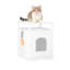 Enceinte de litière pour chat - maison en bois d'intérieur avec finition blanche, crochet latéral, design caché, tablette fonctionnelle et table moderne pour la zone de vie, la construction, le rangement ou la chambre à coucher