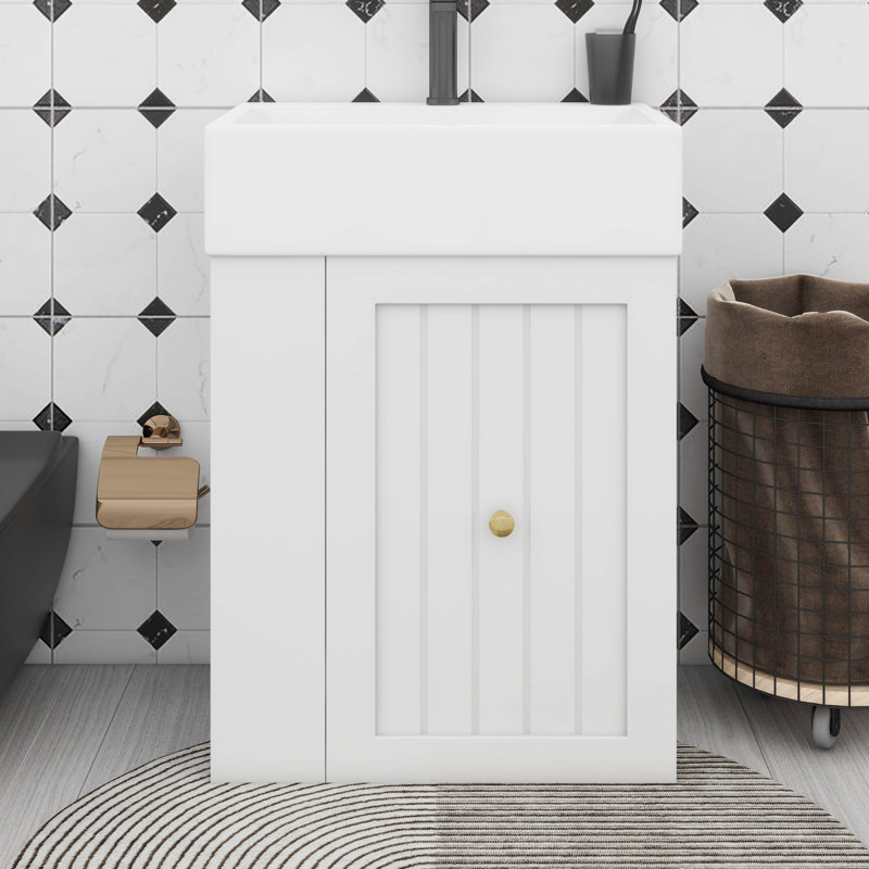 20-Inch Bathroom Vanity With Ceramic Sink, Drawer, Side Shelf