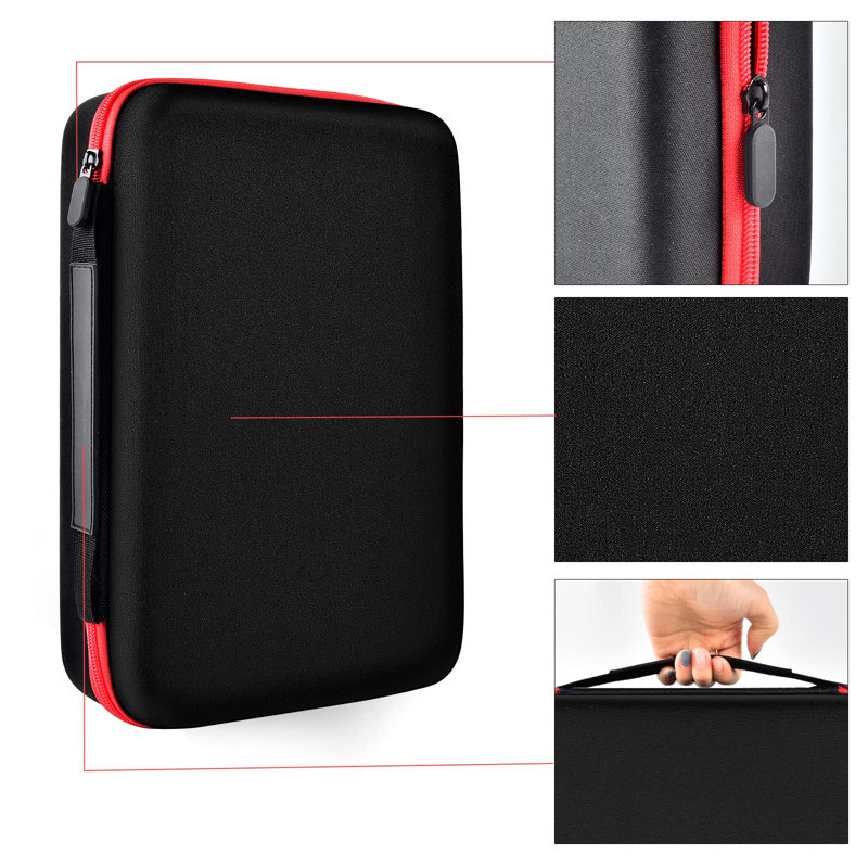 Graffias 9" W Battery Organizer Storage Case with Tester, Black/Red