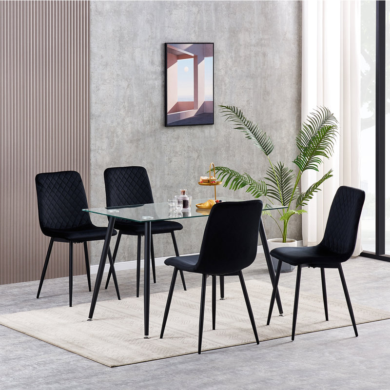 Upholstered Dining Chair, Black, 4