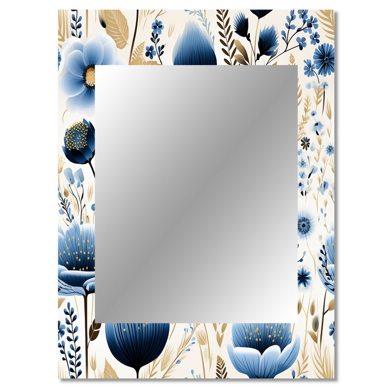 Fougère bleue et blanche Breyanne - miroir mural floral, 40 po x 30 po