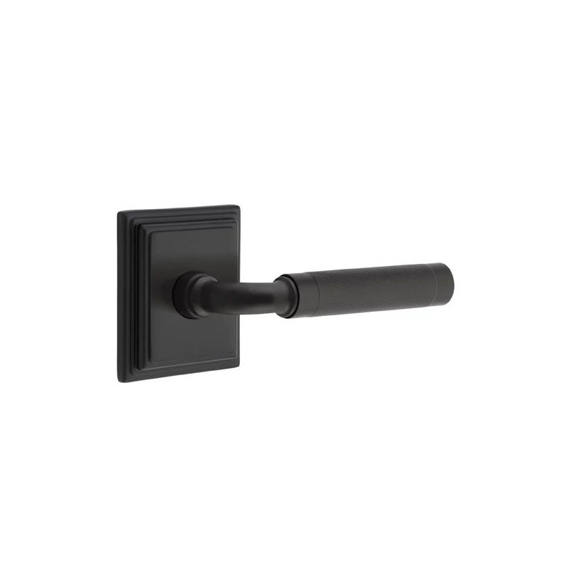 Emtek Select Privacy Interior Mortise w/ Wilshire Rosette & R-Bar Stem, Knurled Lever, Right, Polished Nickel