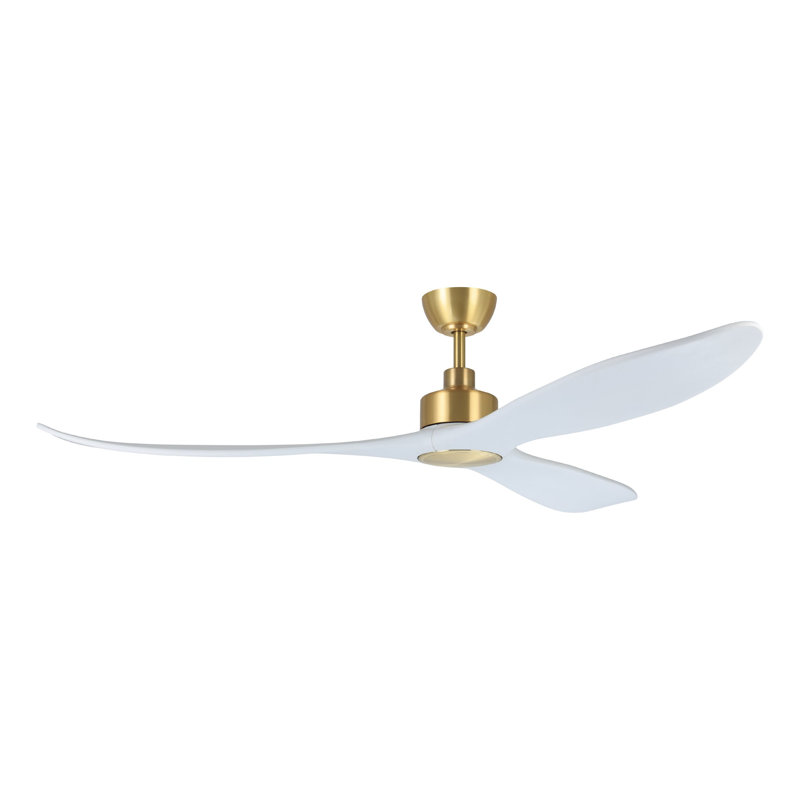 Zionne Ceiling Fan, Satin Brass, White, 80" H x 72" W x 72" D