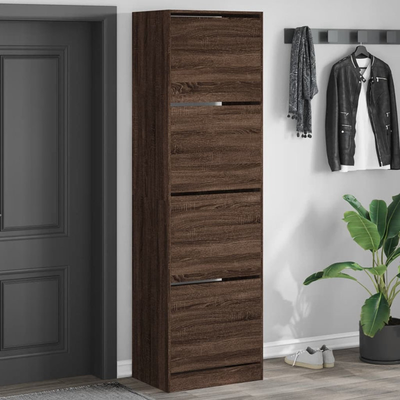 12 Pair Shoe Storage Cabinet, Brown Oak