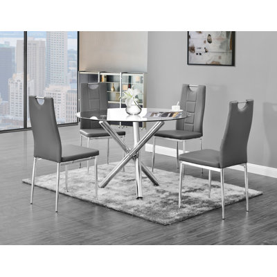 Hermitage 4 - Person Glass Top Four Leg Dining Set