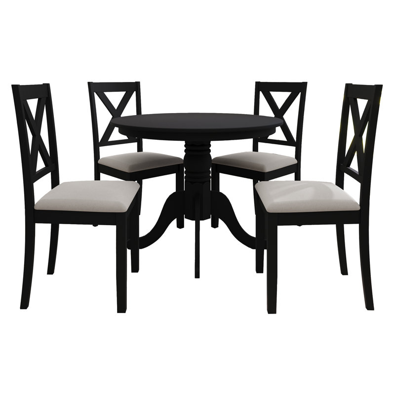 Rassul 4 - Person Pedestal Dining Set, Black, Black/Beige