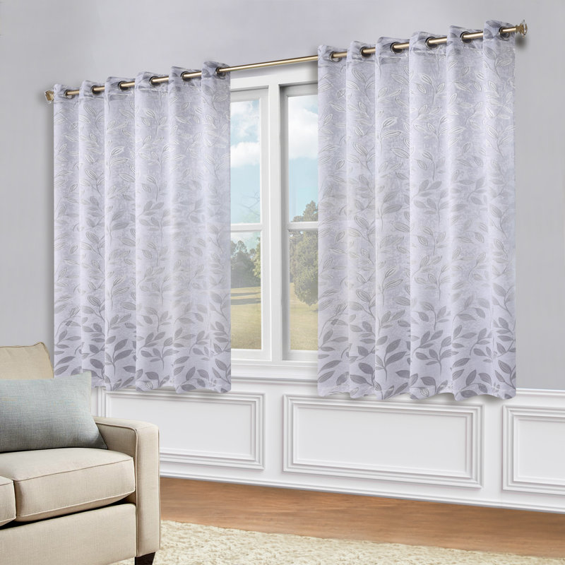 Finklea 100% Polyester Floral Room Darkening Grommet Curtain Panels, 70" W x 63" L, Silver/Silver