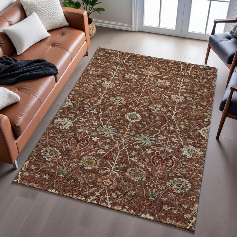 Premium Machine Washable Dahl AMF1085 Floral Rug, Rectangle 10' x 14'