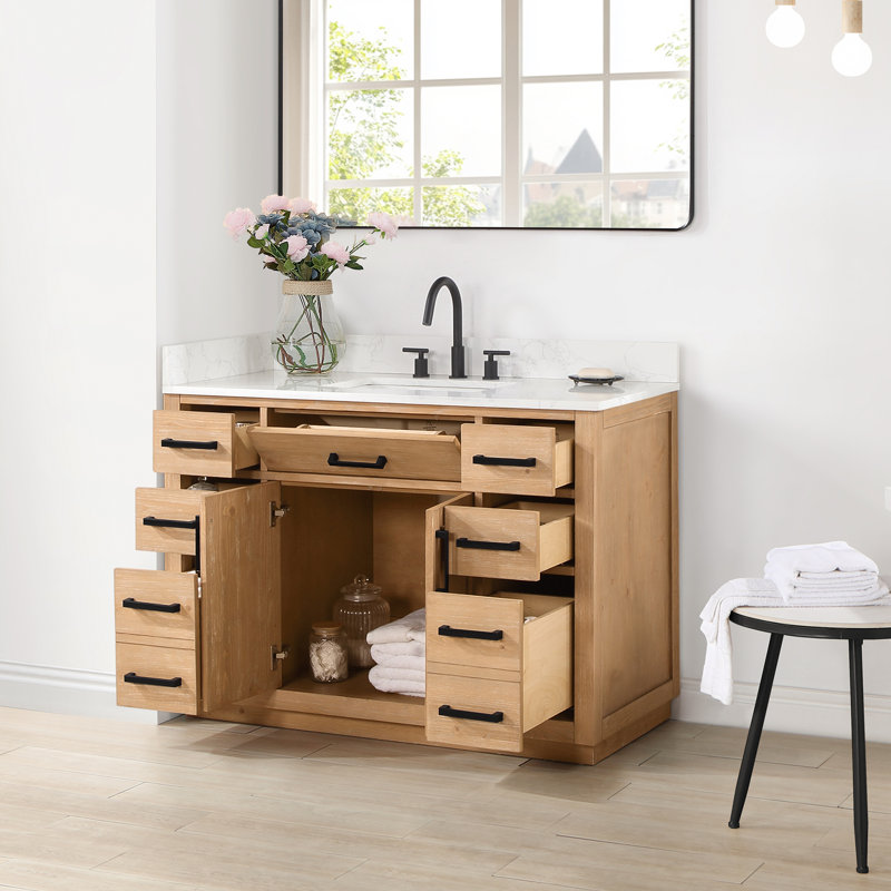 Ensemble de meuble-lavabo simple 48 po Gavino, Marron clair, Noir mat