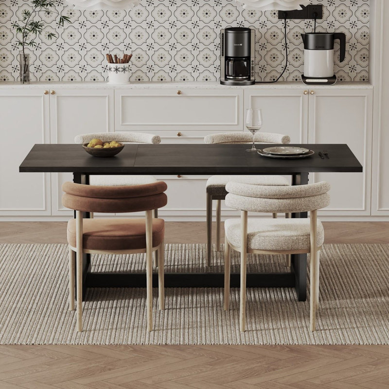 70.8" Large Kitchen Dining Room Table for 6-8, Modern Kitchen Rectangle Dining Table with Flute Wood Base, Dinette Tables for Eating Dinner, Living Room