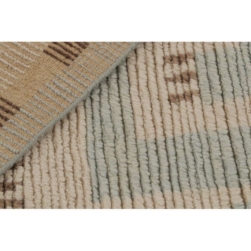 Scandinavian Hand Knotted Wool Geometric Area Rug, Rectangle 10' x 14'