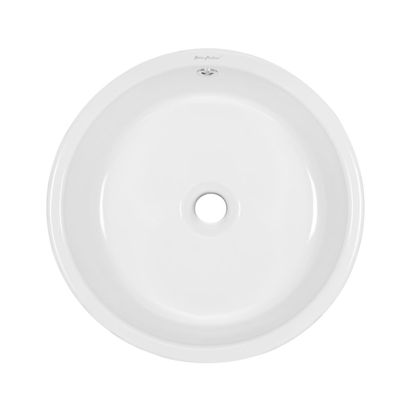 Monaco 17" Round Ceramic Bathroom Vessel Sink Floating Bathroom Shelf in Glosy White SM-VS252, White
