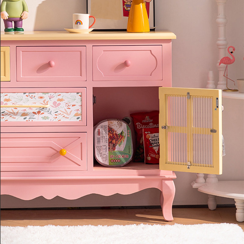 Solid Wood Painted Decoration Simple Locker Accent Cabinet, Pink
