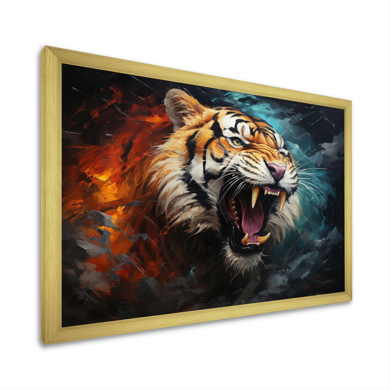Tiger Roaring Majesty Collage I - Animals Wall Decor, H 34 po x l 44 po x P 1,5 po, Encadrement doré
