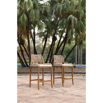 Tabourets de bar à hauteur de comptoir 2 pièces Tabourets de bar modernes en osier et en aluminium avec coussin pour patio Balcon Piscine