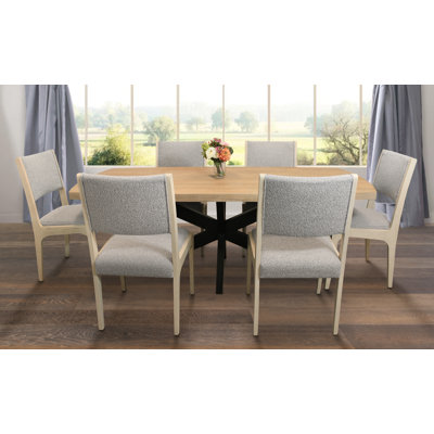 Logan 7-Piece Dining Table Set With Ash Boucle Silver Side Chairs