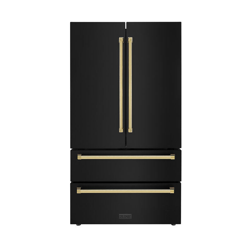 ZLINE Autograph 36 in. Counter-Depth Refrigerator in Black Steel with Handles, Gold