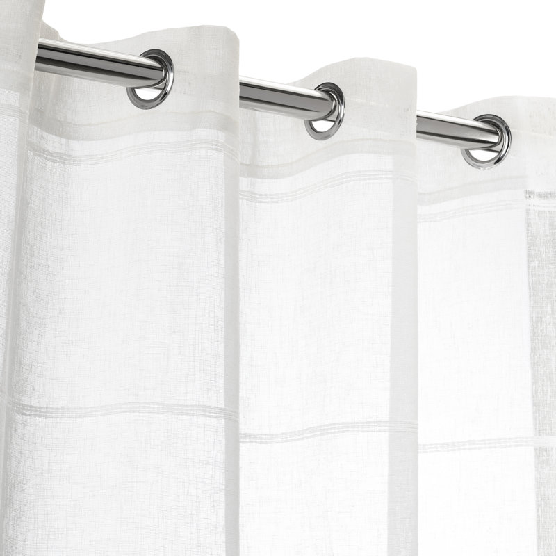 Mcdonell Premium Faux-Linen Striped Semi-Sheer Grommet Single Curtain Panel, White, 55" x 96"
