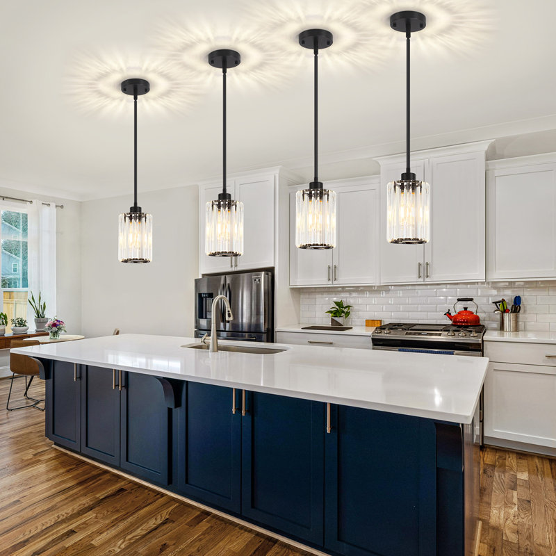 Bette 1-Light Modern Crystal Single Pendant Light With Adjustable Height, Matte Black