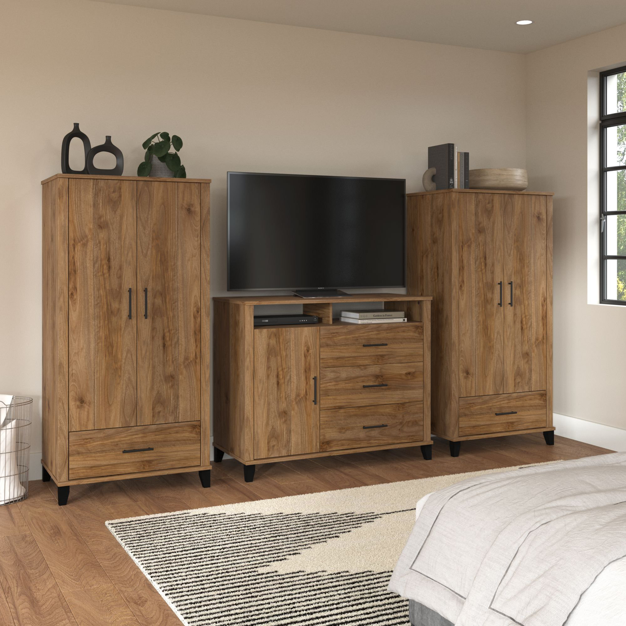 Inbox Zero Kaionna Large Armoire Cabinets With Dresser TV Stand