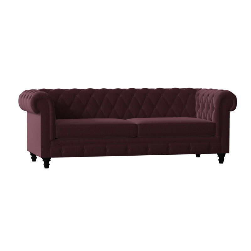 Canapé Chesterfield à accoudoirs roulés, Noyer, 95 pouces, Velours chocolat