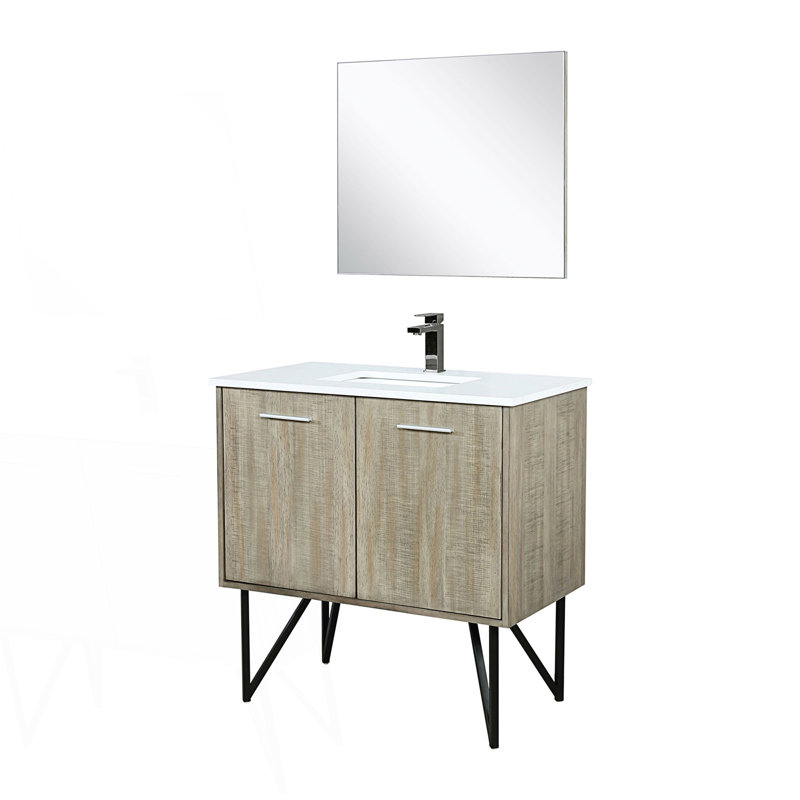 36 po X P 20 po De salle de bain rustique avec plateau en marbre de culture, robinet en métal Miroir, Métal industriel, 36"