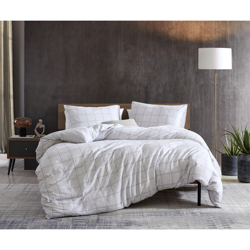 Holden Grid Grey Cotton King Duvet Cover Set