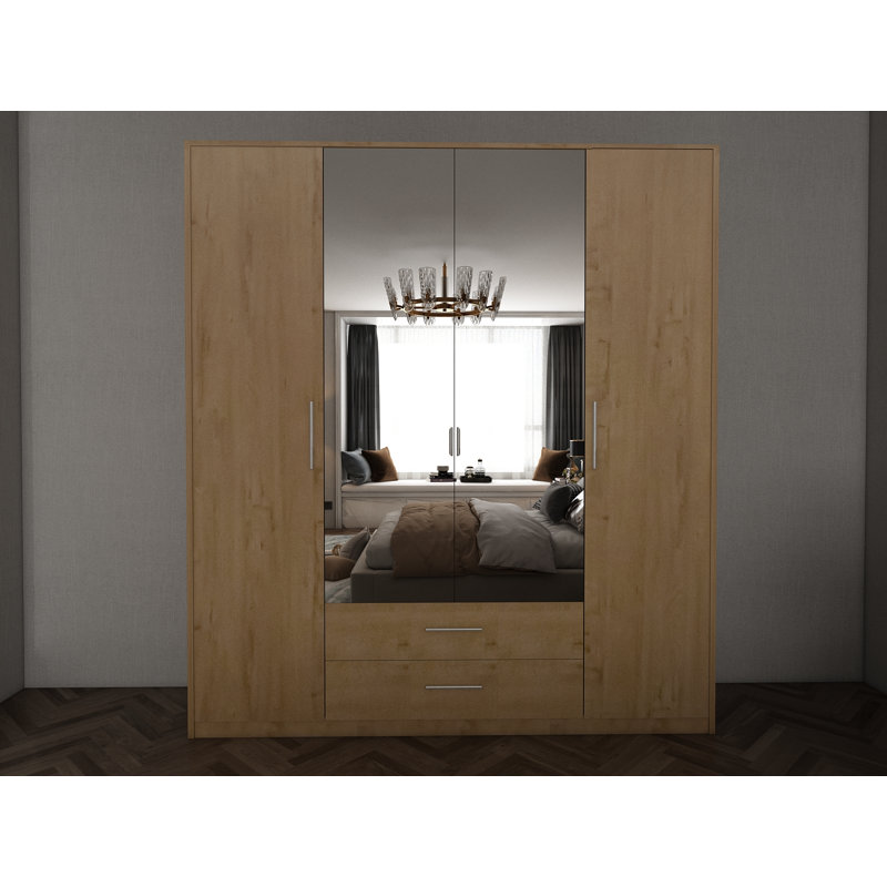 Pamel 4 Door Manufactured Wood Wardrobe, Oak