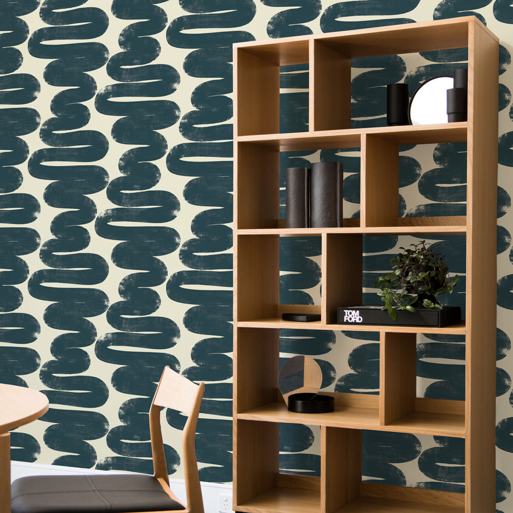 Modern Peel & Stick Abstract Wallpaper, Blue/White, 16.5" L x 20.5" W