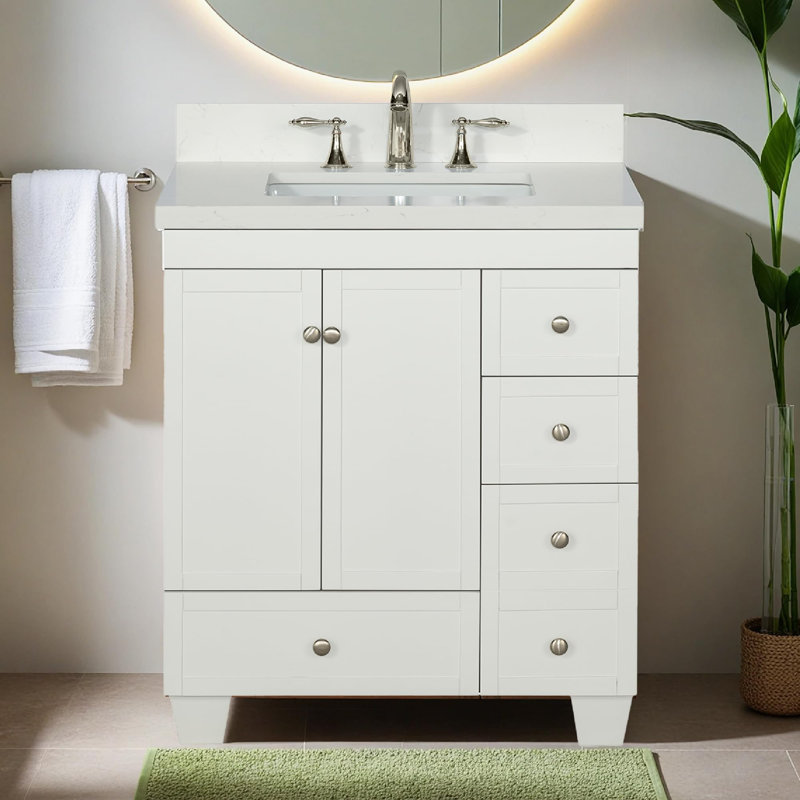 Meuble-lavabo de 30 pouces avec lavabo Lavanti Depos - 100% bois massif de qualité supérieure, meuble-lavabo blanc élégant avec meuble de rangement